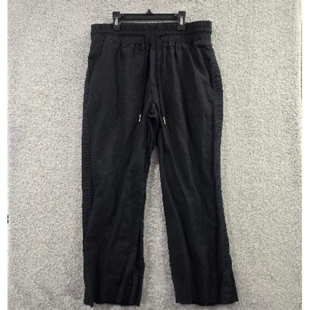 Quince Linen Wide Leg Pants Women Large Black Elastic Waist Casual Pull On